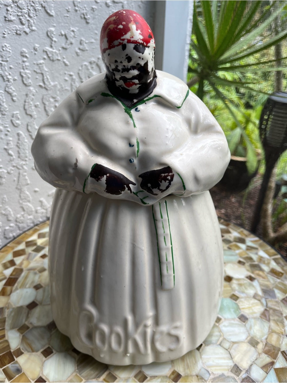 Vintage White Ceramic Cookie Jar with Red Accent aunt Jemima